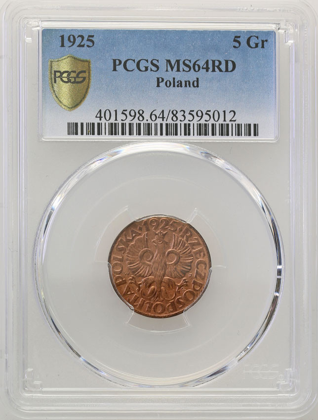 II RP. 5 groszy 1925 PCGS MS64 RD (MAX)